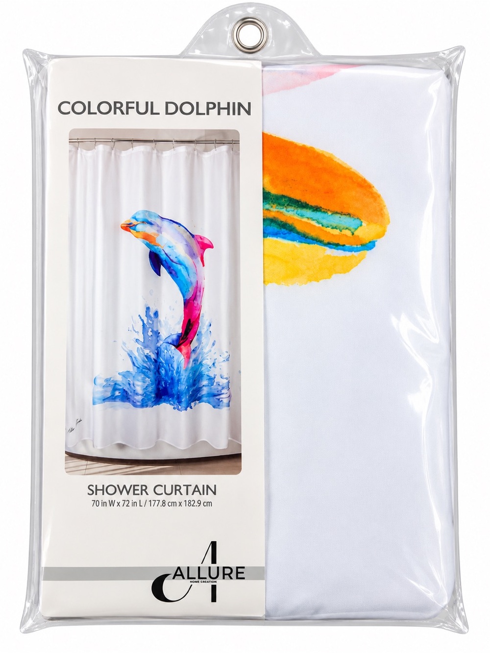 Allure Watercolor Dolphin Shower Curtain - Blue, Pink, Orange, Yellow